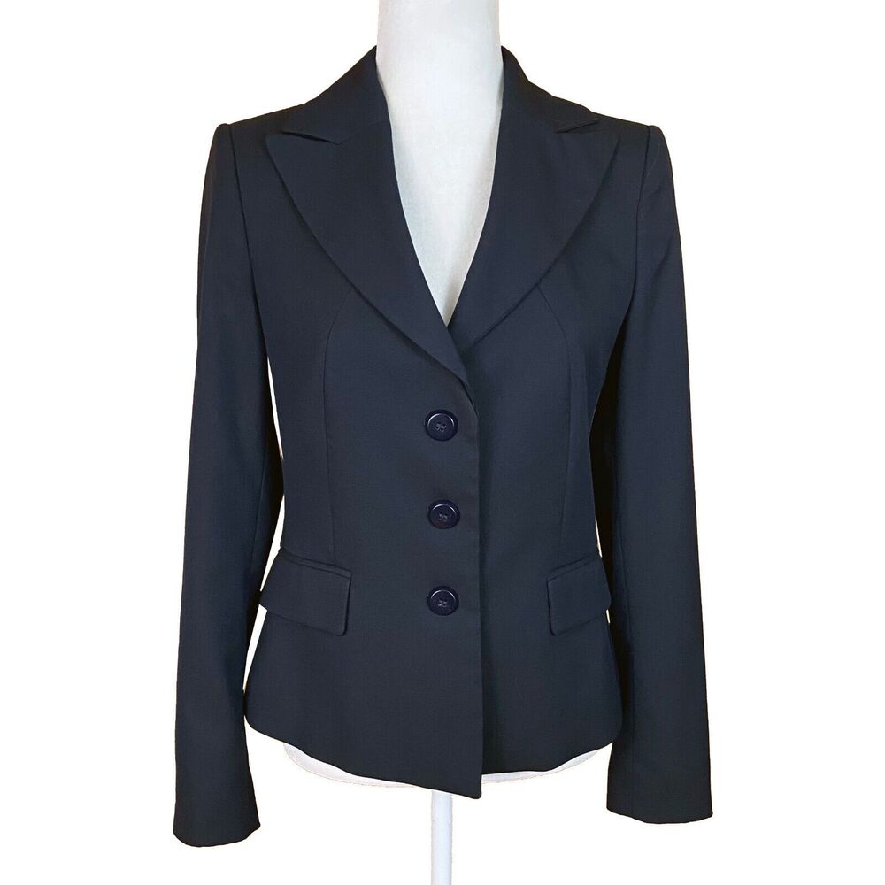 Stile Benetton Women's 3-Button Structured Blazer IT 42 US 6 Navy Blue Pockets